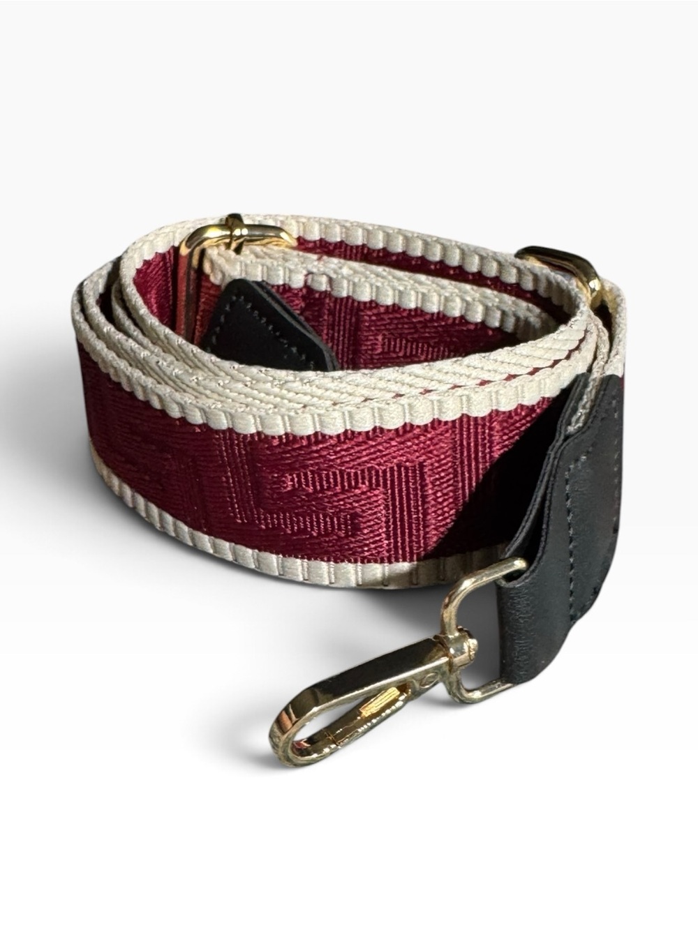 NWOT Adjustable Replacement Burgundy and Cream Bag Strap with Gold Hardware